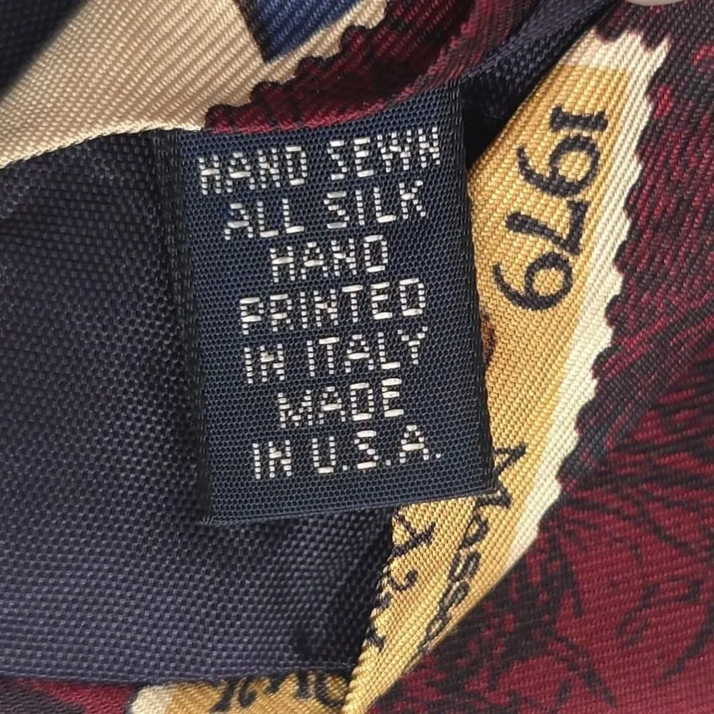 EDDIE BAUER Men's Silk Tie Ducks ITALY HAND‎ PRINTED Vintage USA MADE Hand Sewn